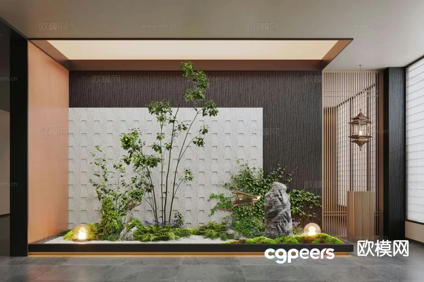 New Chinese style indoor landscape plant landscaping 3D model
