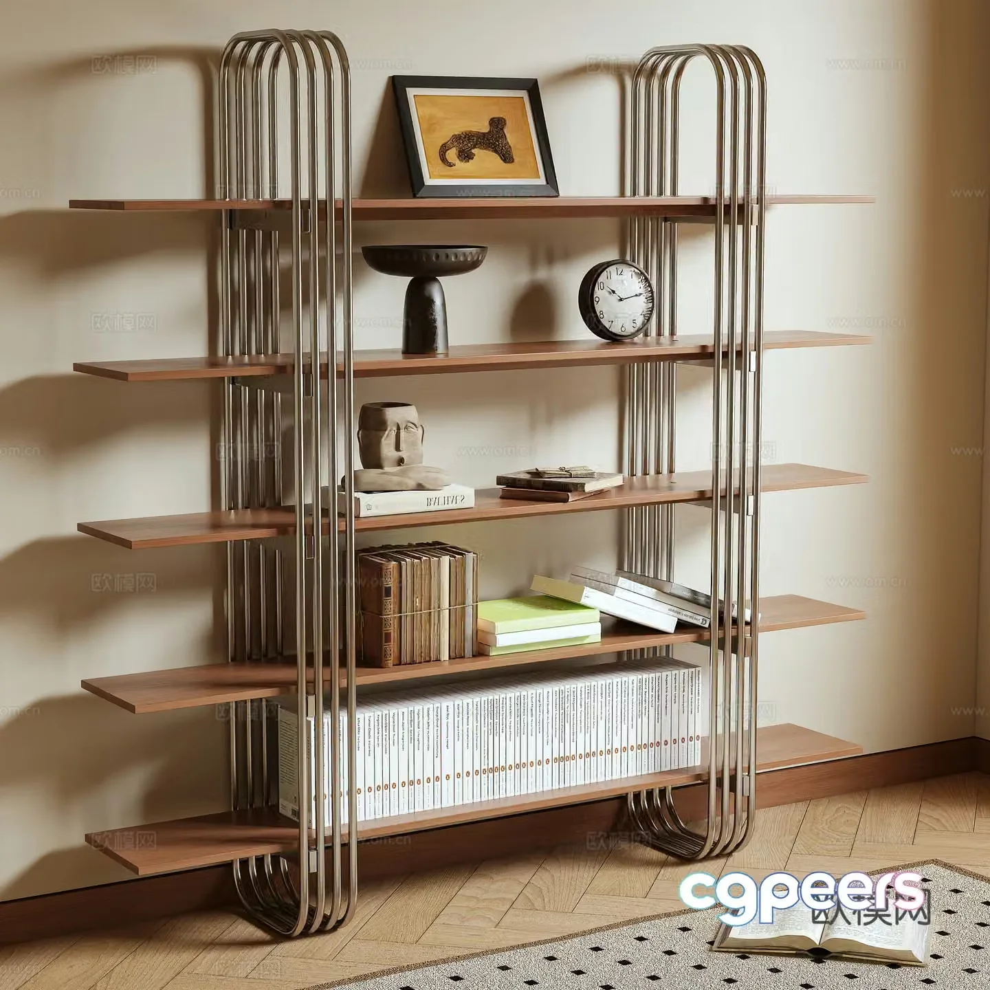 Modern bookshelf decorative rack 3d model