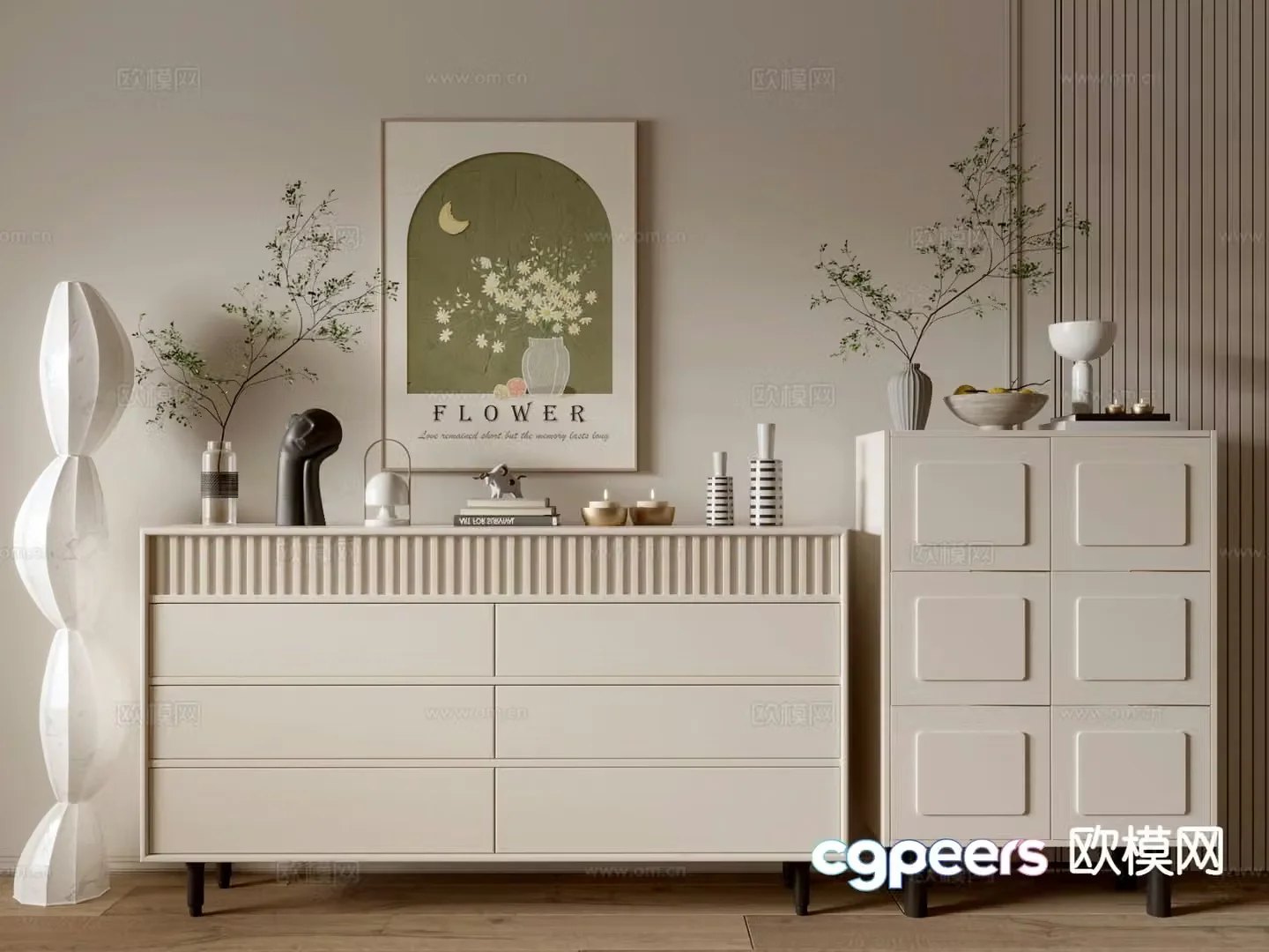 Cream style cabinet drawer cabinet entrance cabinet 3D model
