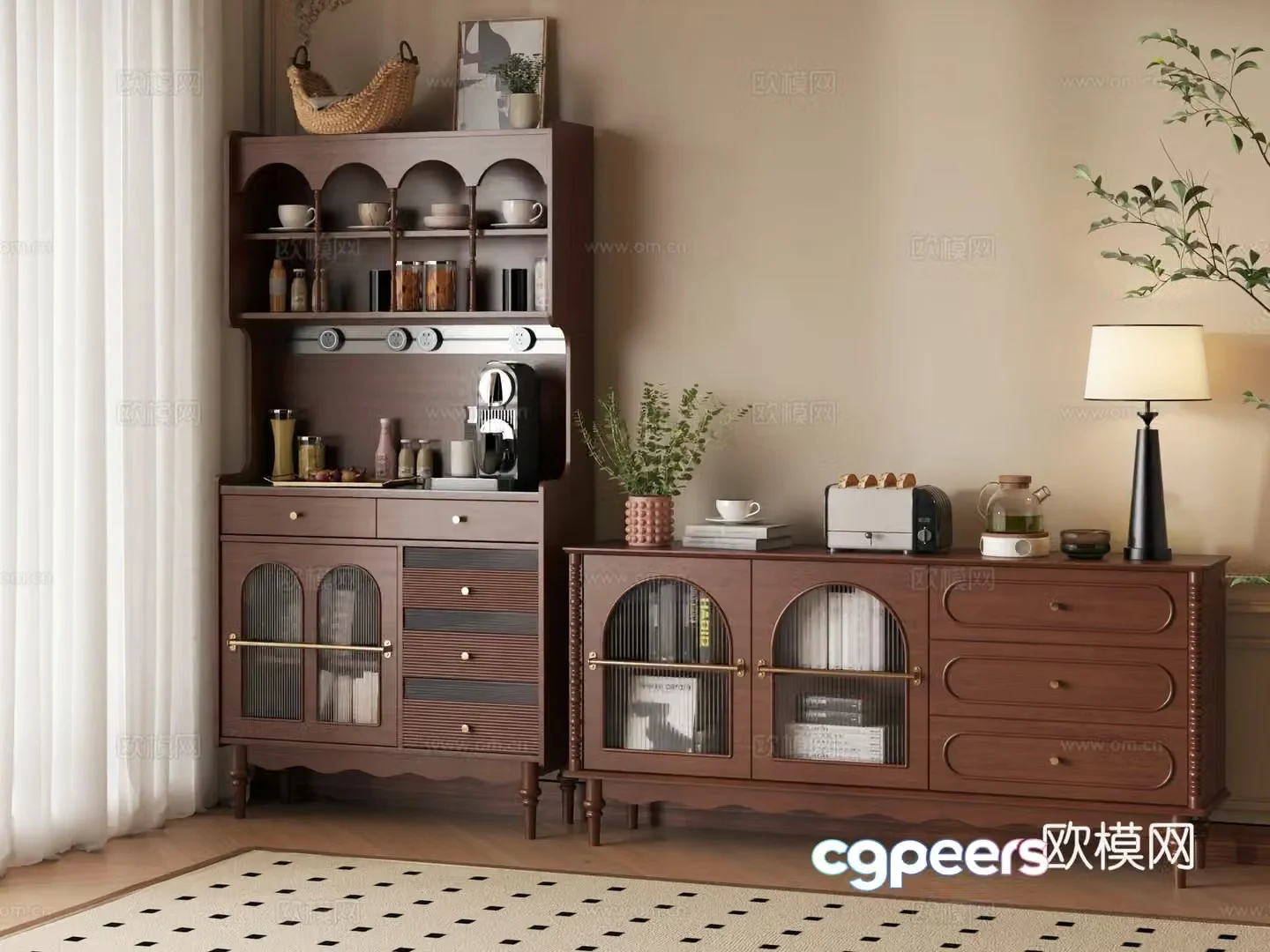 Middle-aged sideboard_Sideboard ornaments_Finished sideboard_Sideboard_Sideboard_Preparation sideboard_Sideboard_Sideboard 3D model