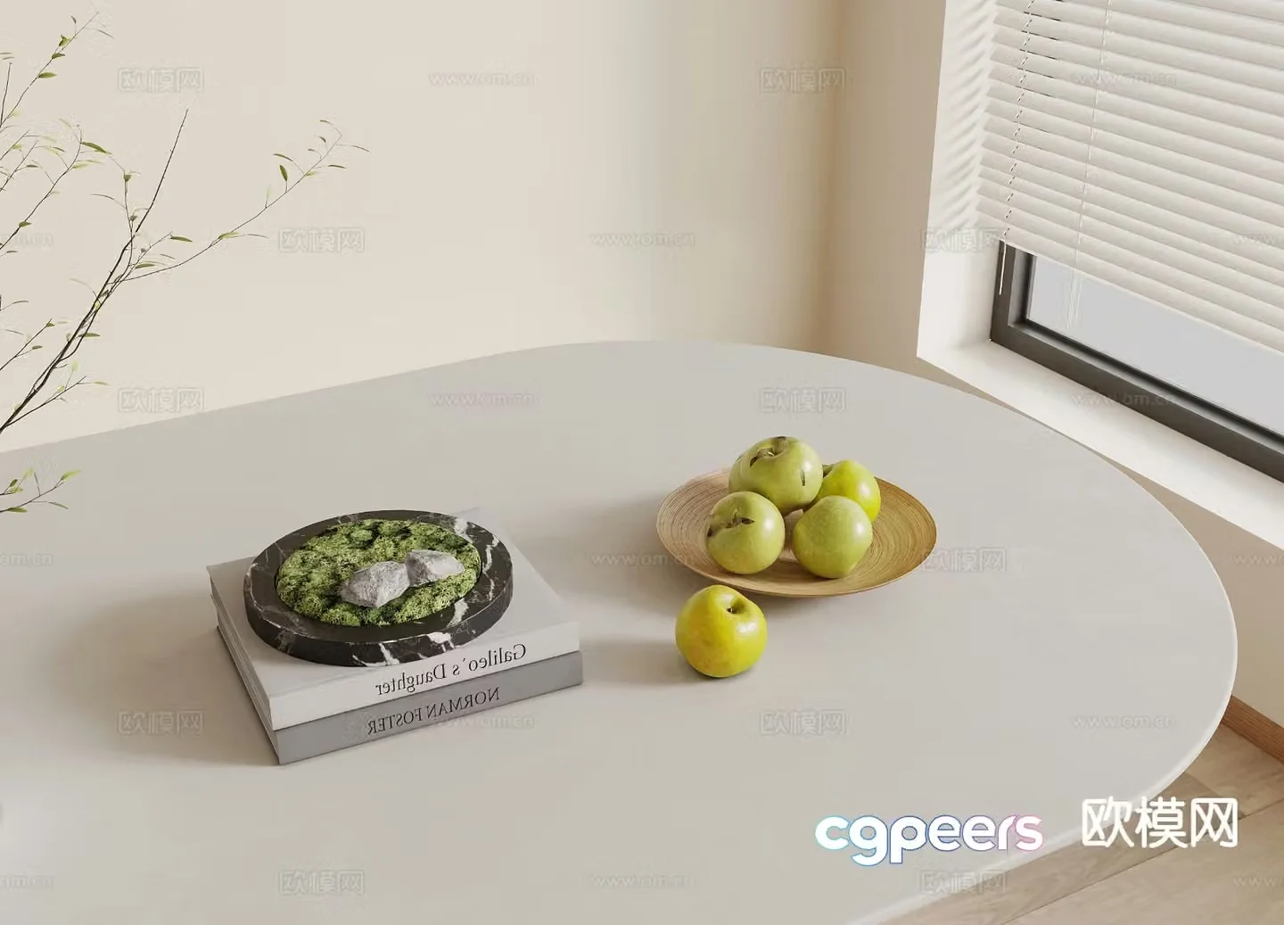 Modern decorations tableware books fruits 3d model