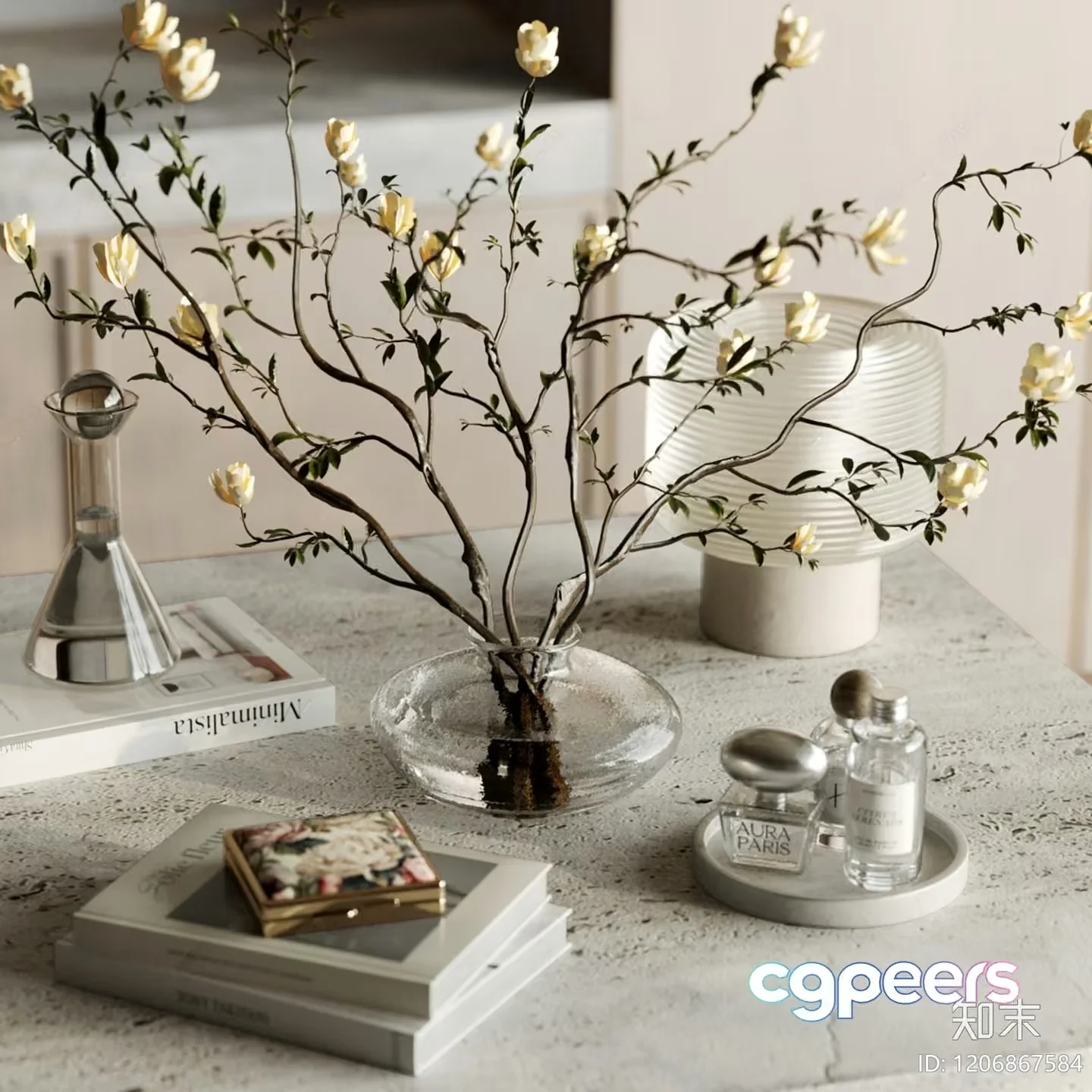 Modern Glass Vase With Flowers 3D Model – 10482 – VRAY Render