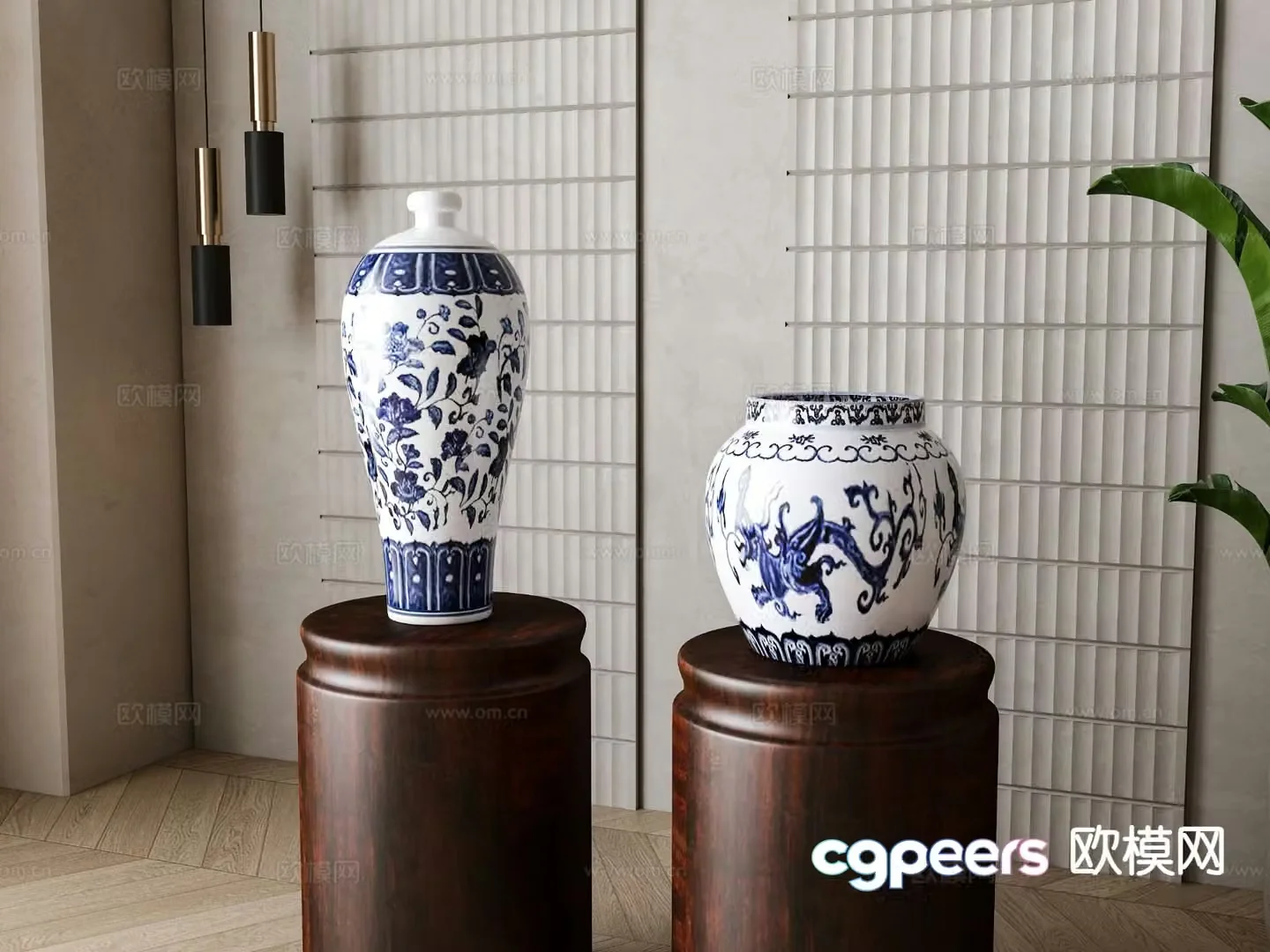 New Chinese style blue and white porcelain ceramic 3d model