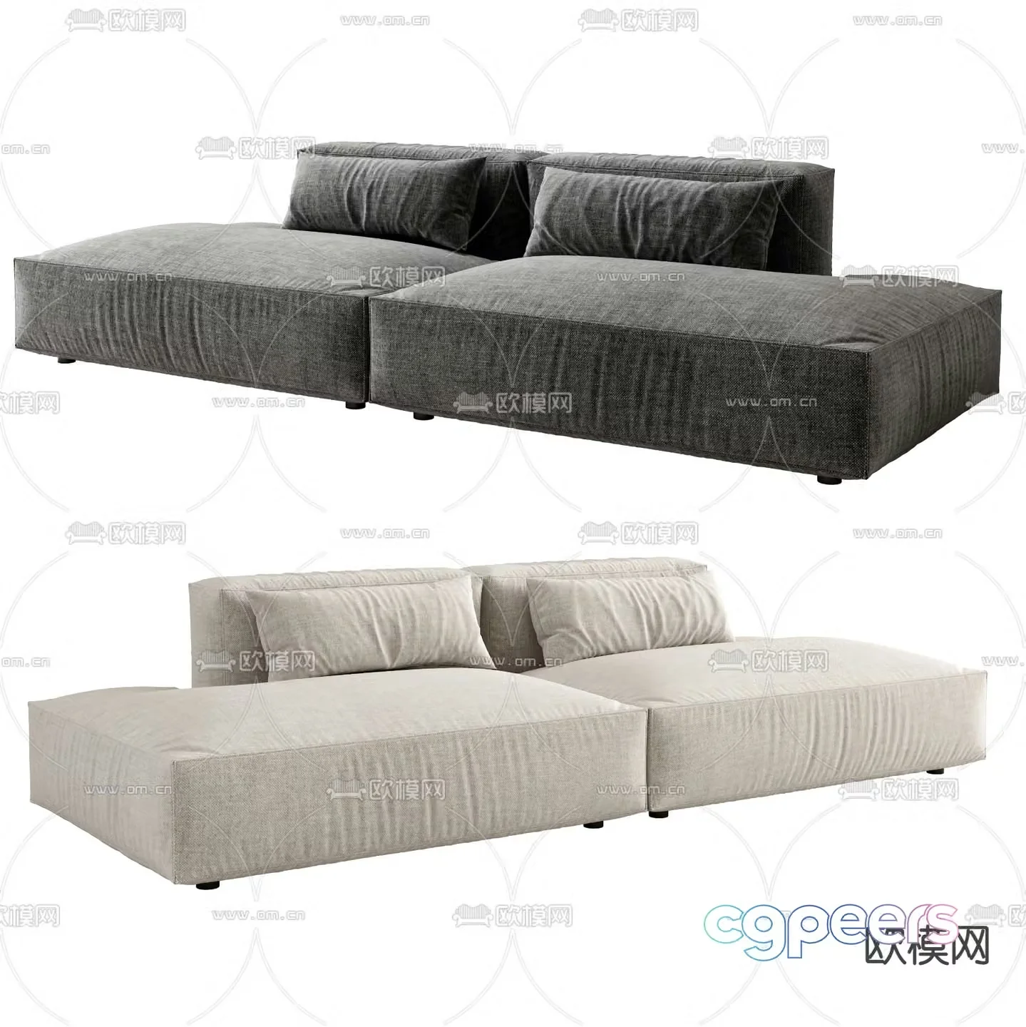 Upholstered Sofa Double Sofa 3D Model