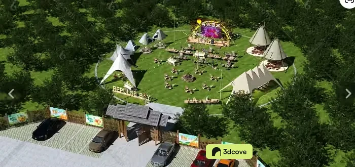 A 3D Rendering Of A Festival Or Event