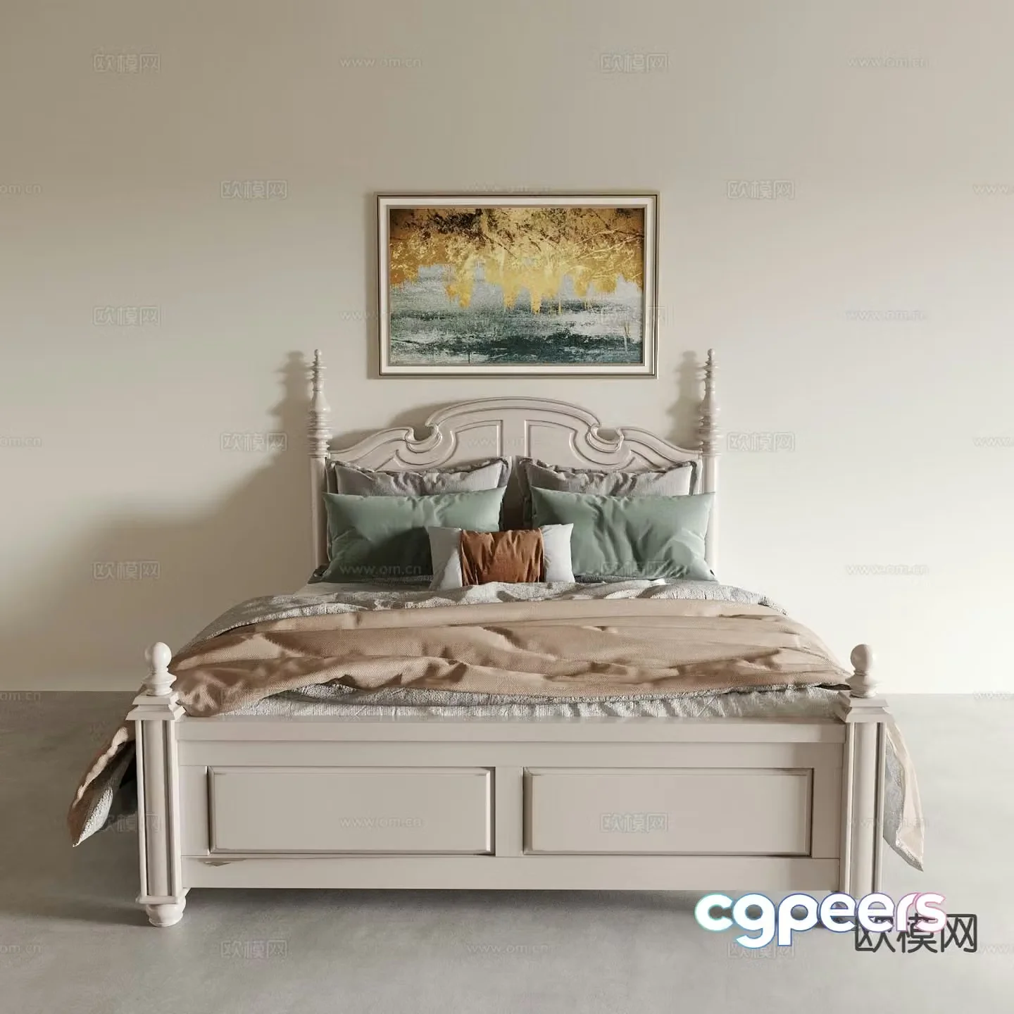 French double bed 3d model