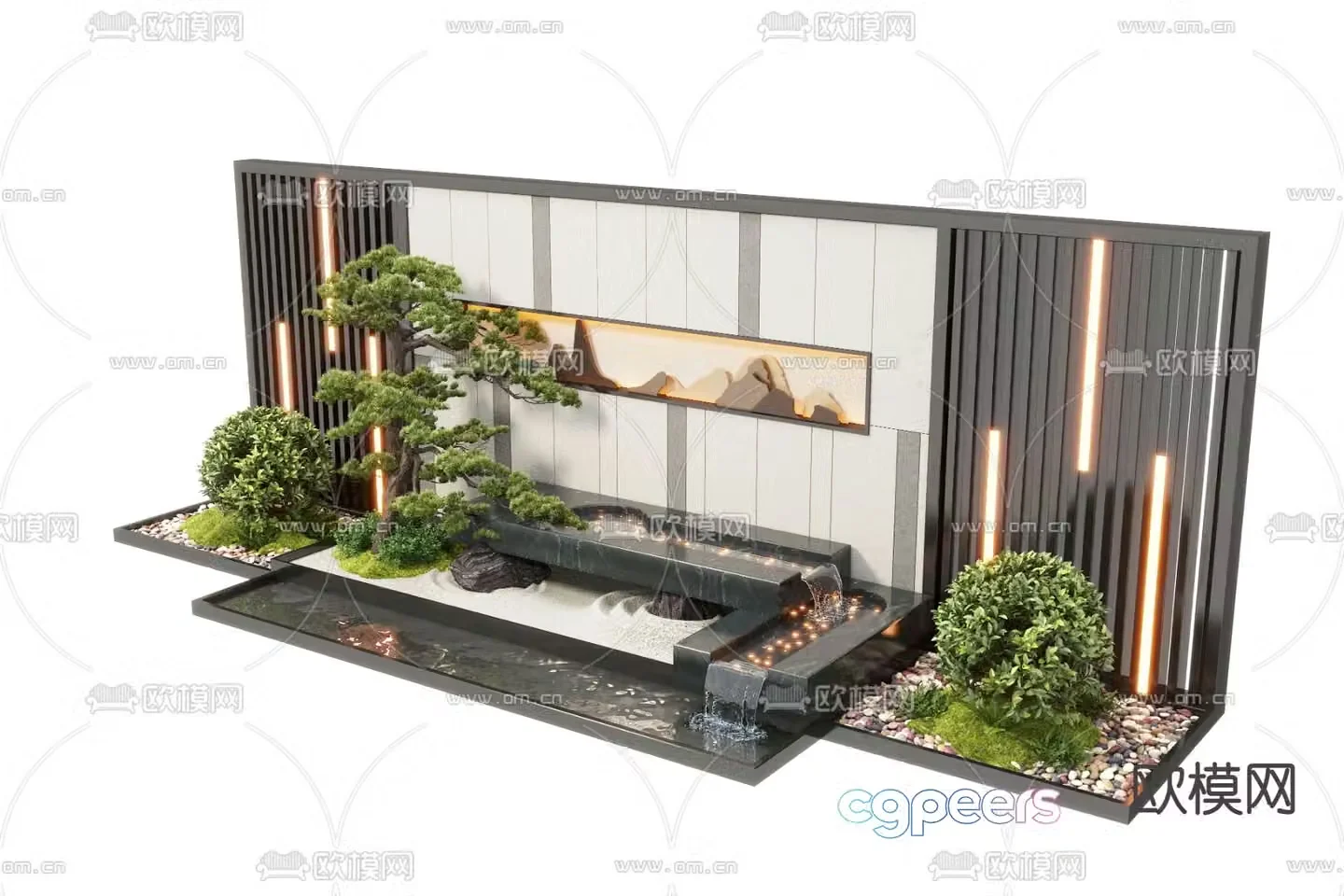 New Chinese style fountain water feature wall plunge pool sketch 3D model