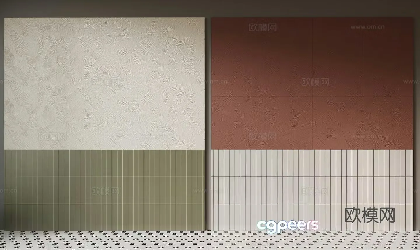 French wall tiles floor tiles flower tiles bathroom wall 3D model