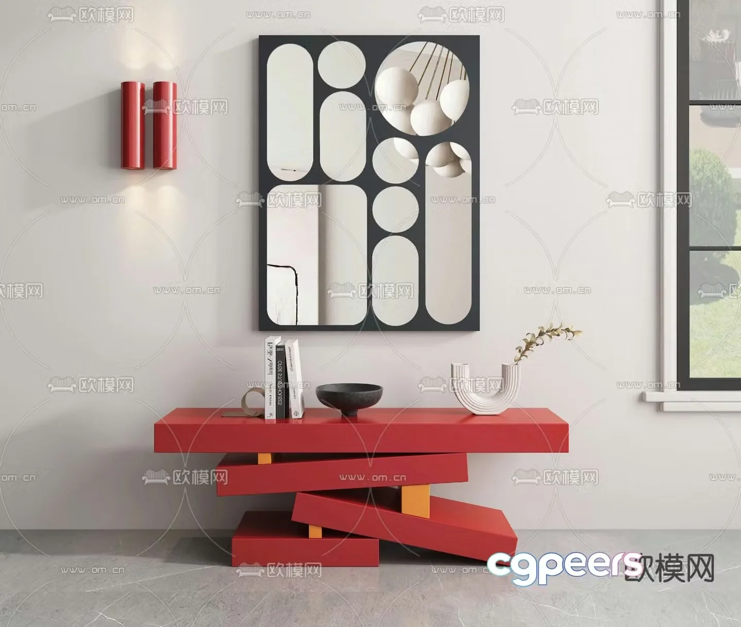 Red end view desk entrance desk 3D model