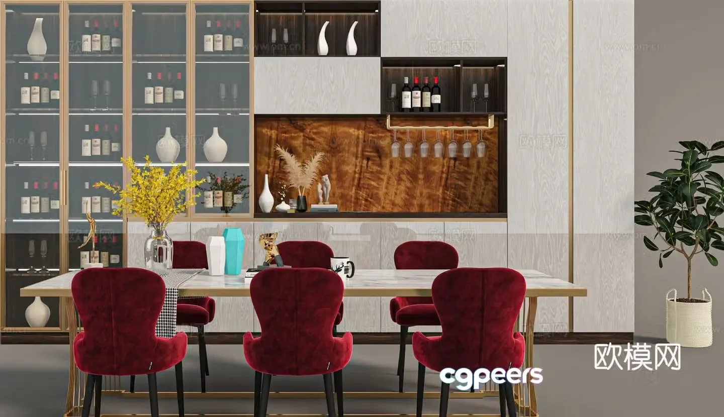 Modern dining table and chairs 3d model