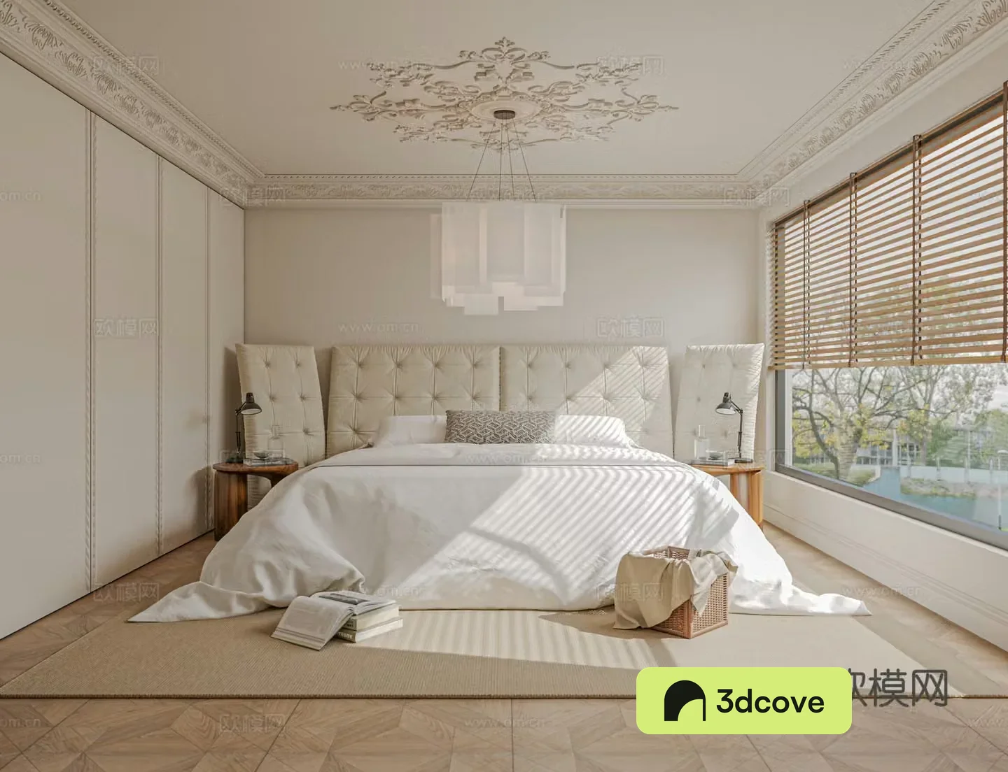 French bedroom bed nightstand accessories curtains carpet