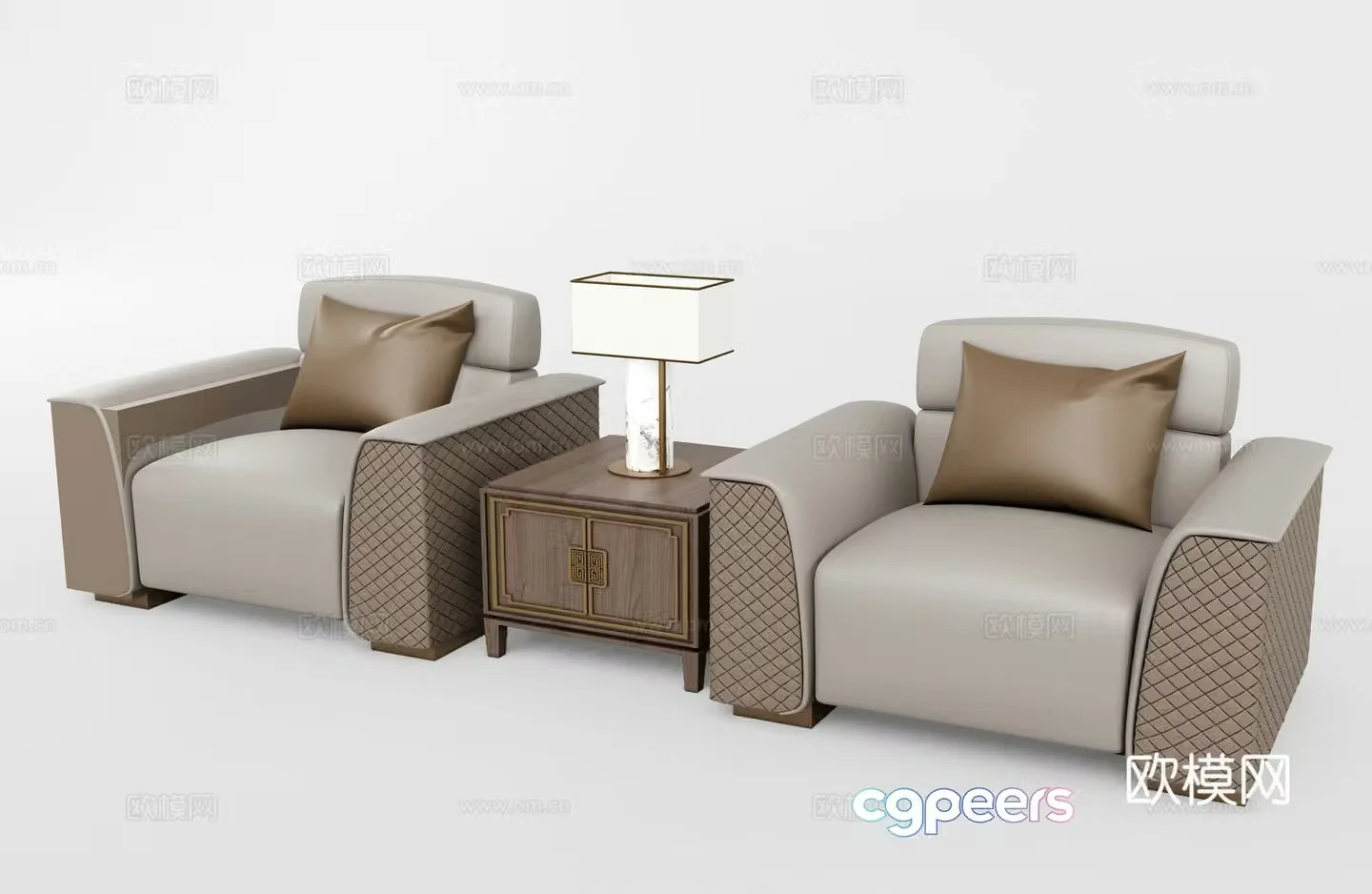 Modern leather single sofa with side 3D model