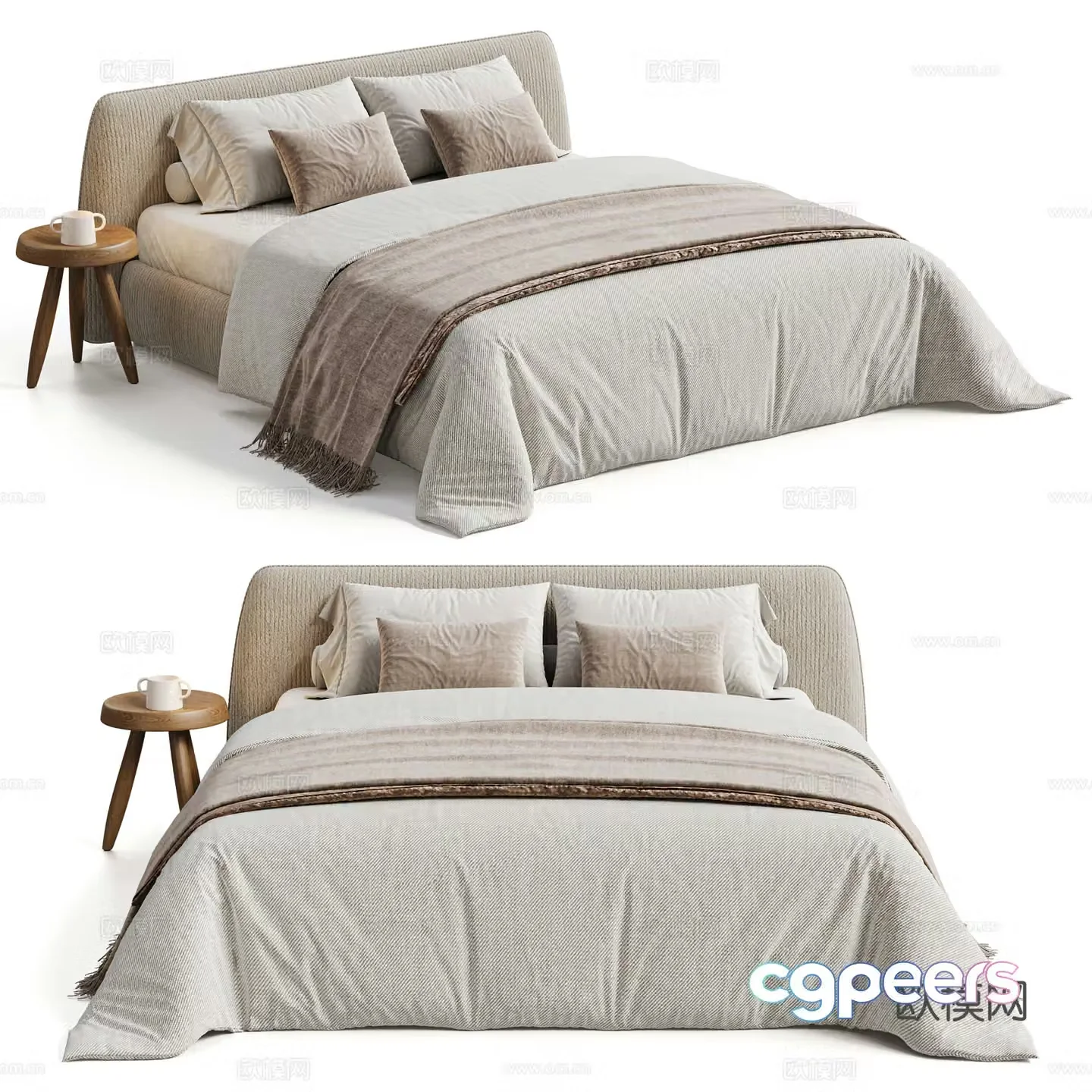 BOCA modern double bed cream style double bed Nordic double bed fabric bed side 3d model