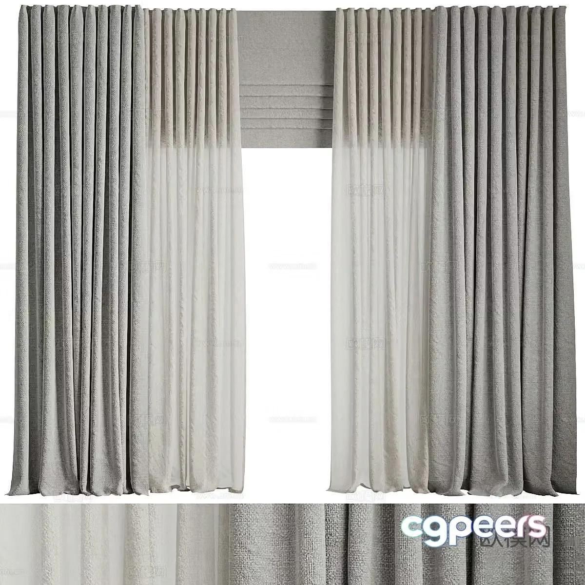 Modern cotton and linen curtains 3d model
