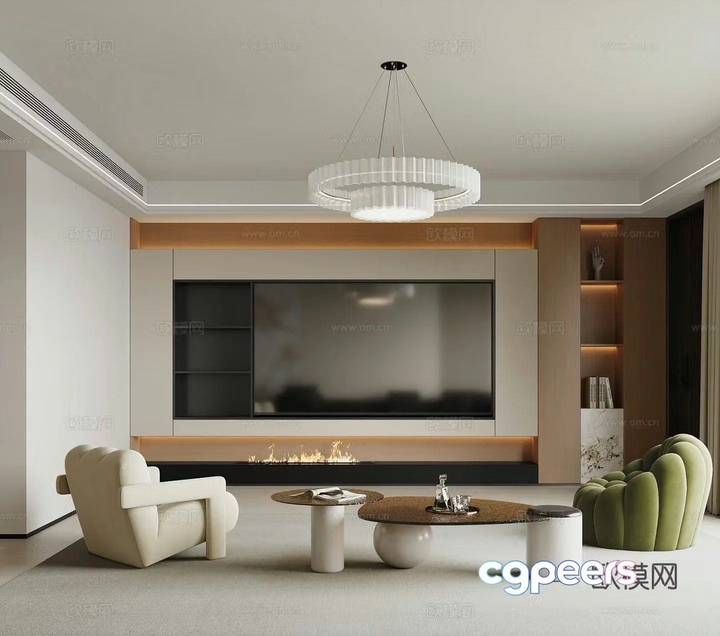 Modern living and dining room 3d model