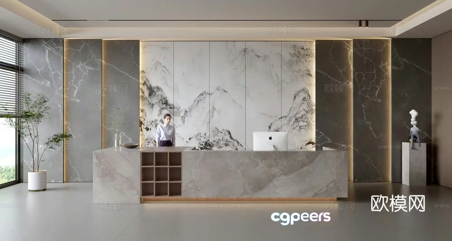 Modern company front desk reception area bar reception desk service desk company front desk background 3D model