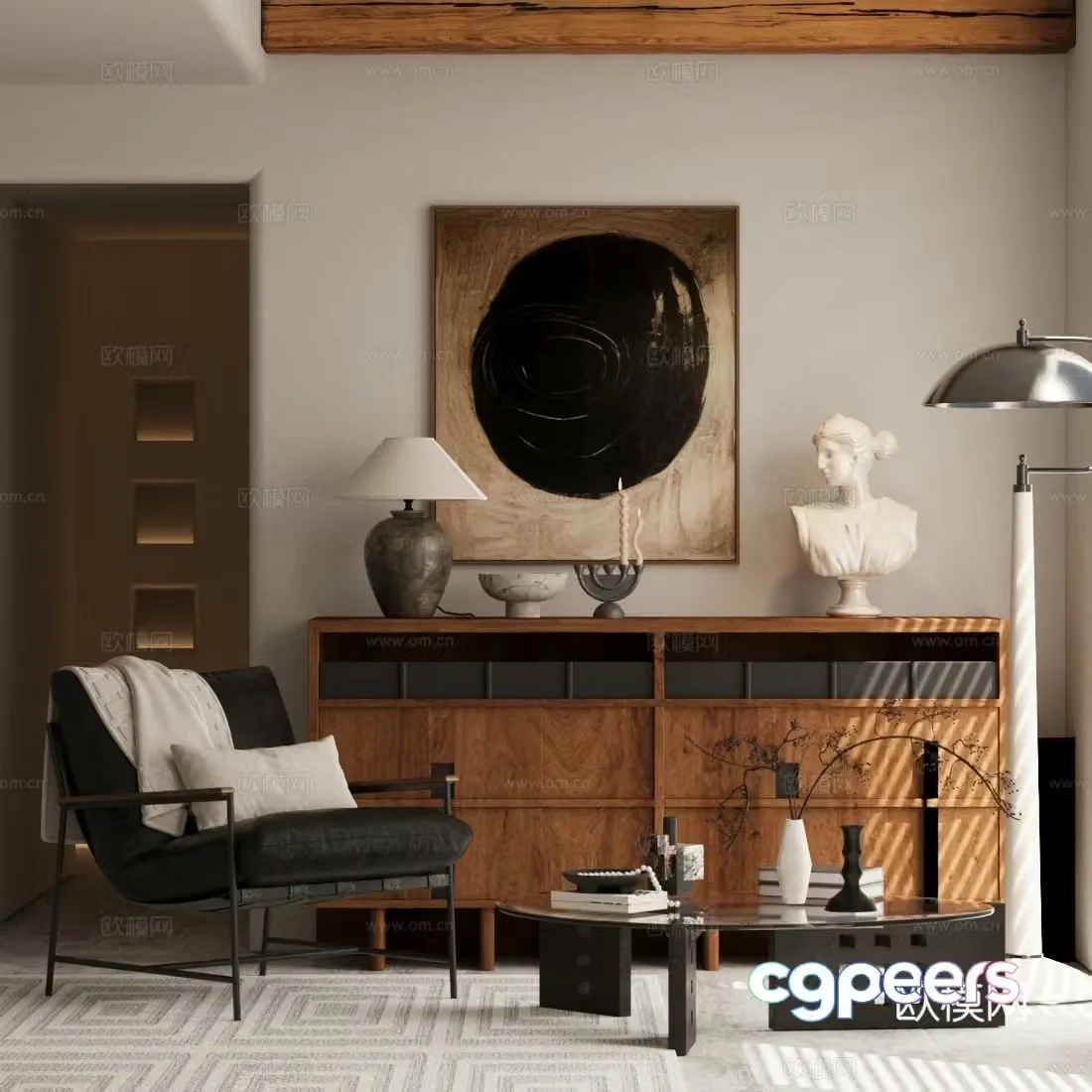 Medium-old leisure chair single sofa medium-old chest of drawers ornaments combination 3D model