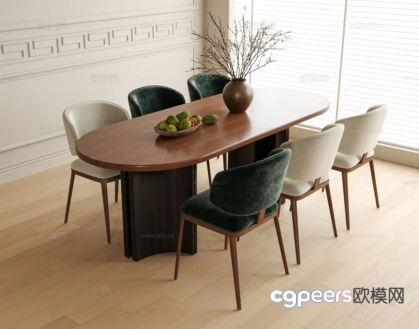 Medieval style dining table and chairs oval dining table 3d model