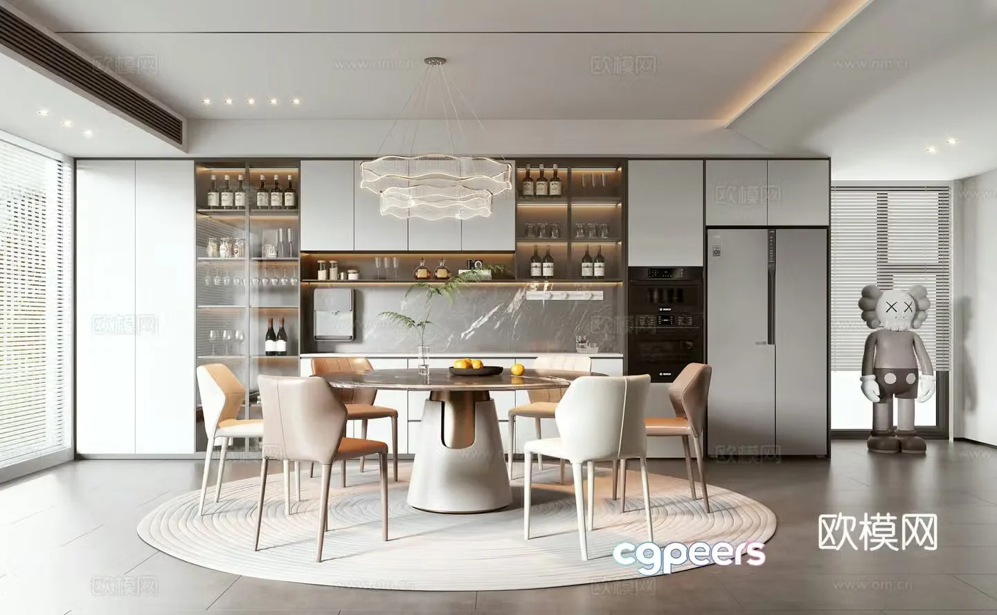 Modern light luxury restaurant 3D model