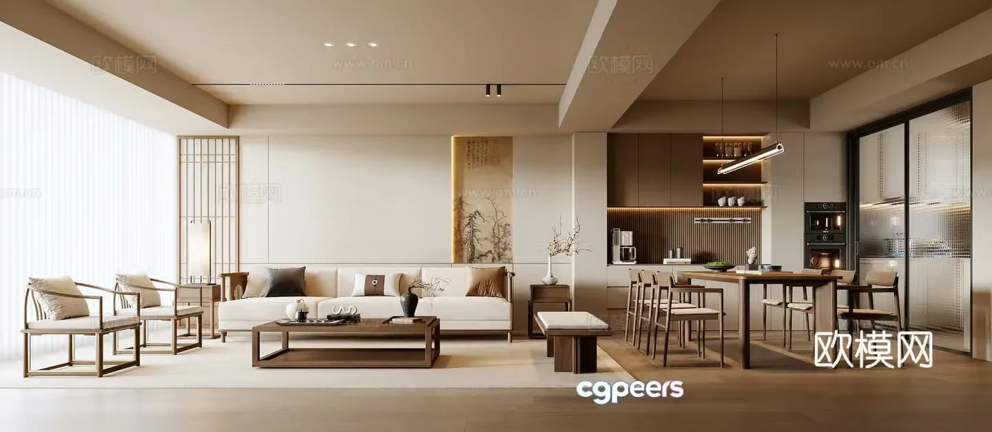 New Chinese style living and dining room 3D model