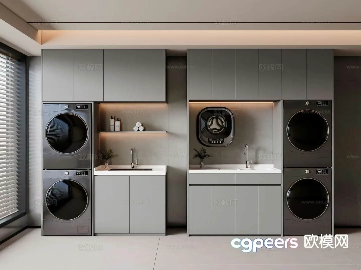 Modern balcony cabinet washing machine cabinet 3d model