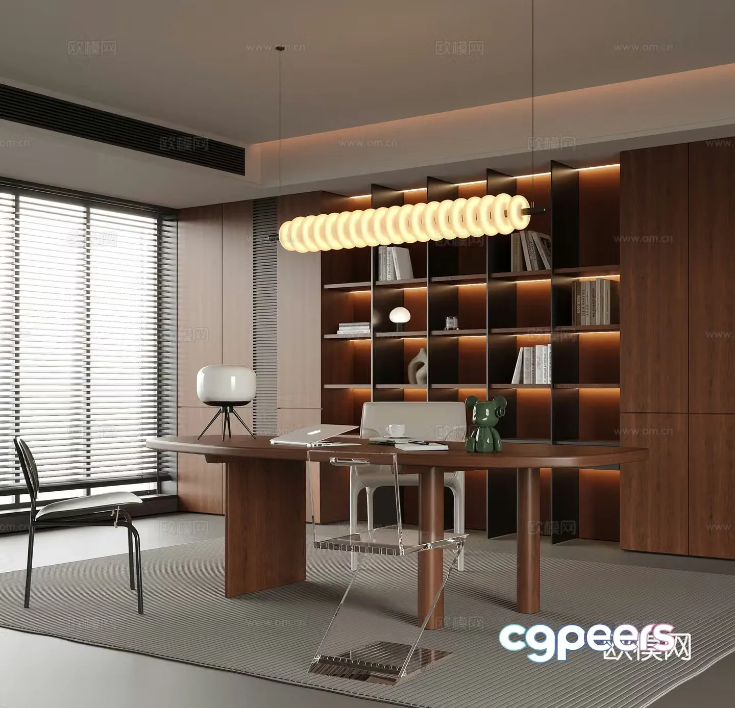 Modern study desk and chair bookcase 3d model