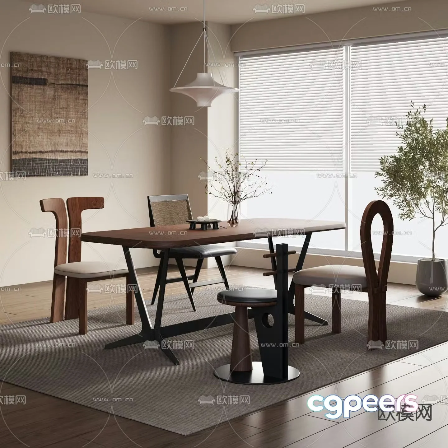Medieval style dining table and chairs 3d model
