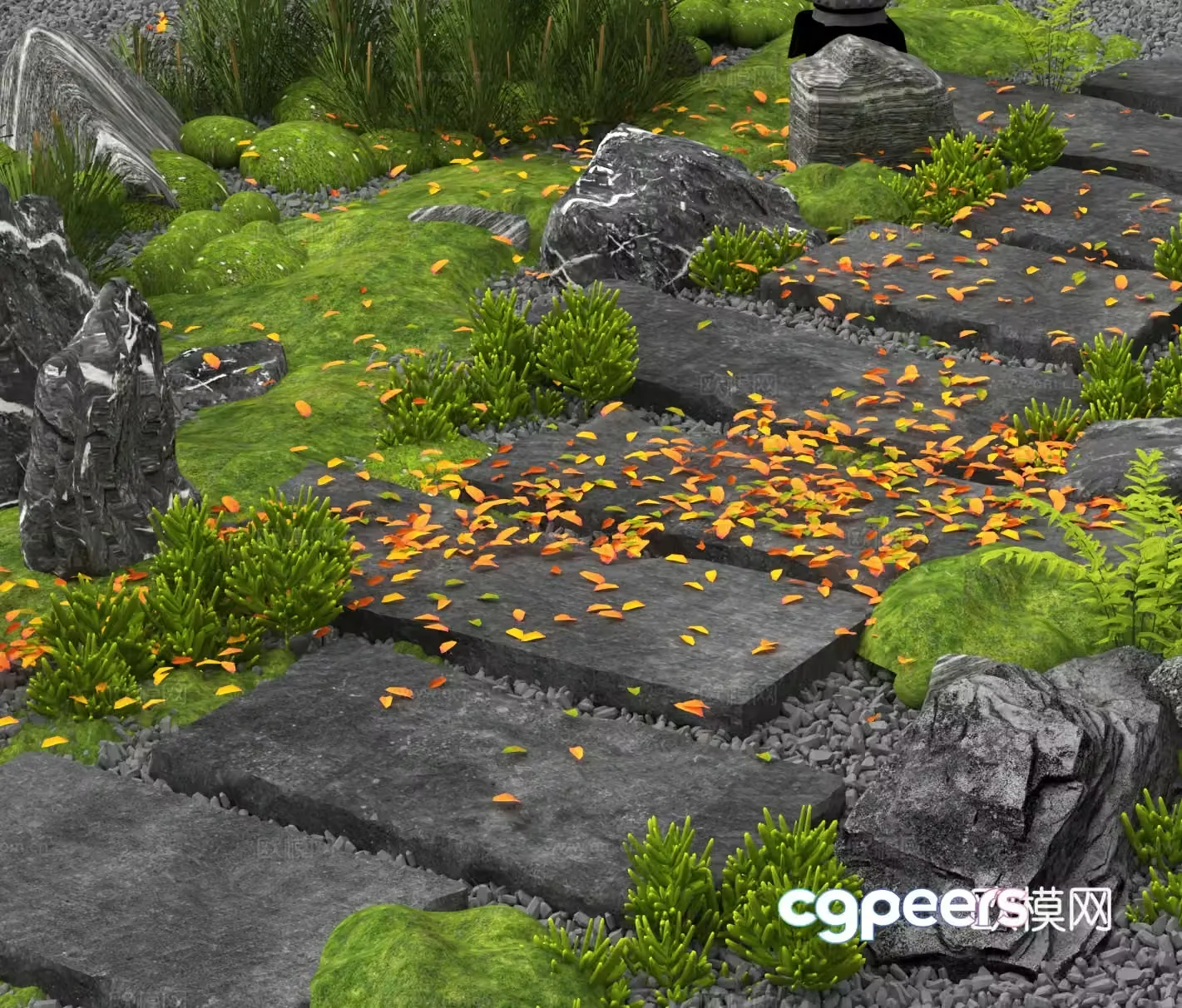 Bluestone Slate Stone Slab Road Bluestone Road Tingbu Sketch Park Paving 3D Model