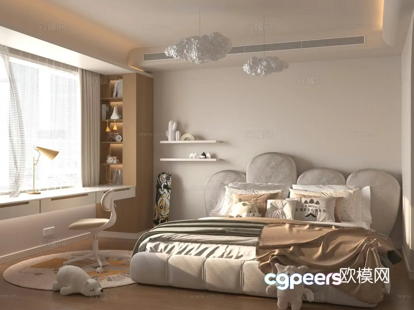 Modern universal children’s room Children’s room Children’s bedroom Study table and chair Storage rack Children’s bed 3D model