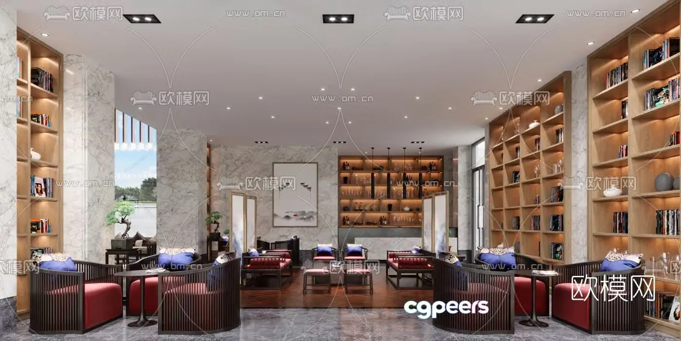 New Chinese style hotel lobby 3d model