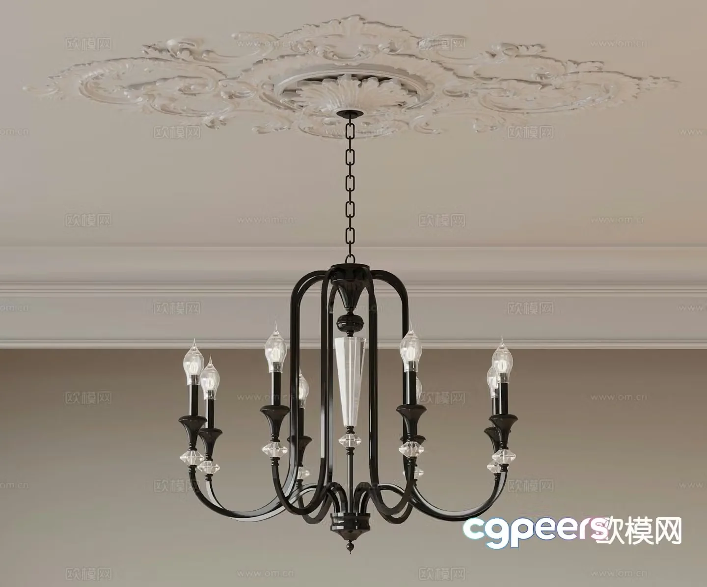 French multi-head chandelier 3d