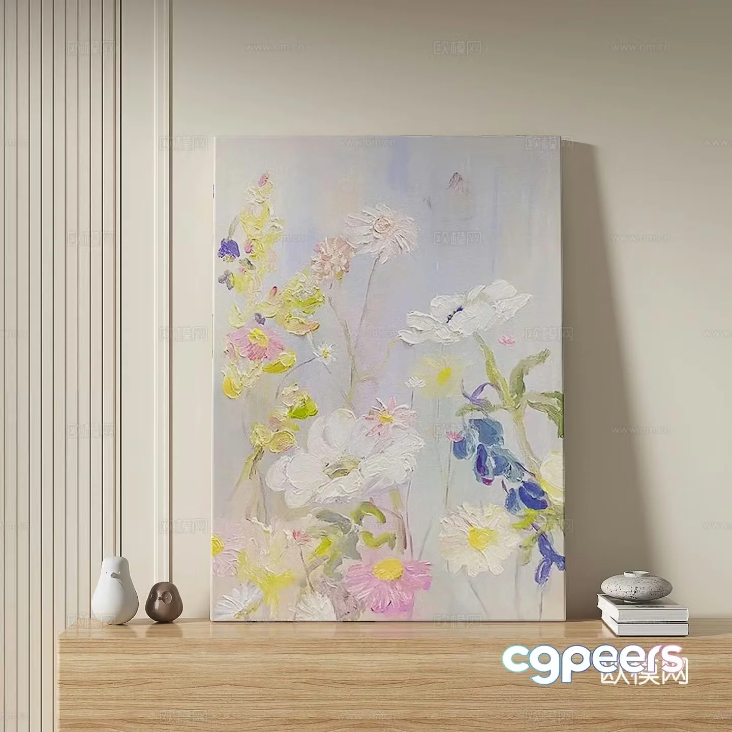 Modern light luxury cream retro simple decorative painting 3d model