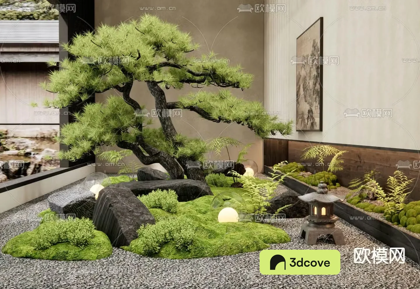 New Chinese style pine tree landscape plant pile moss micro terrain