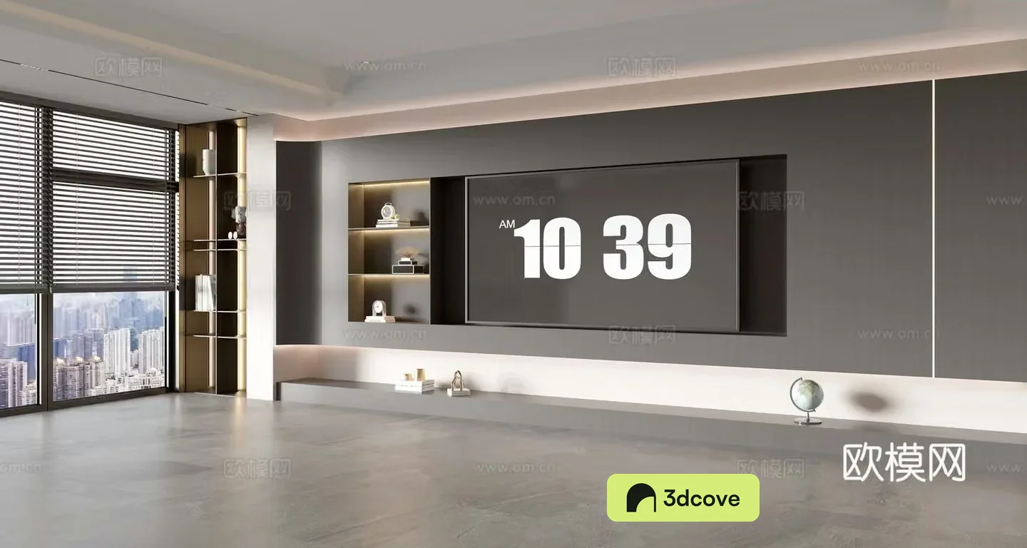 Modern Italian living room light luxury TV background wall full wall TV cabinet