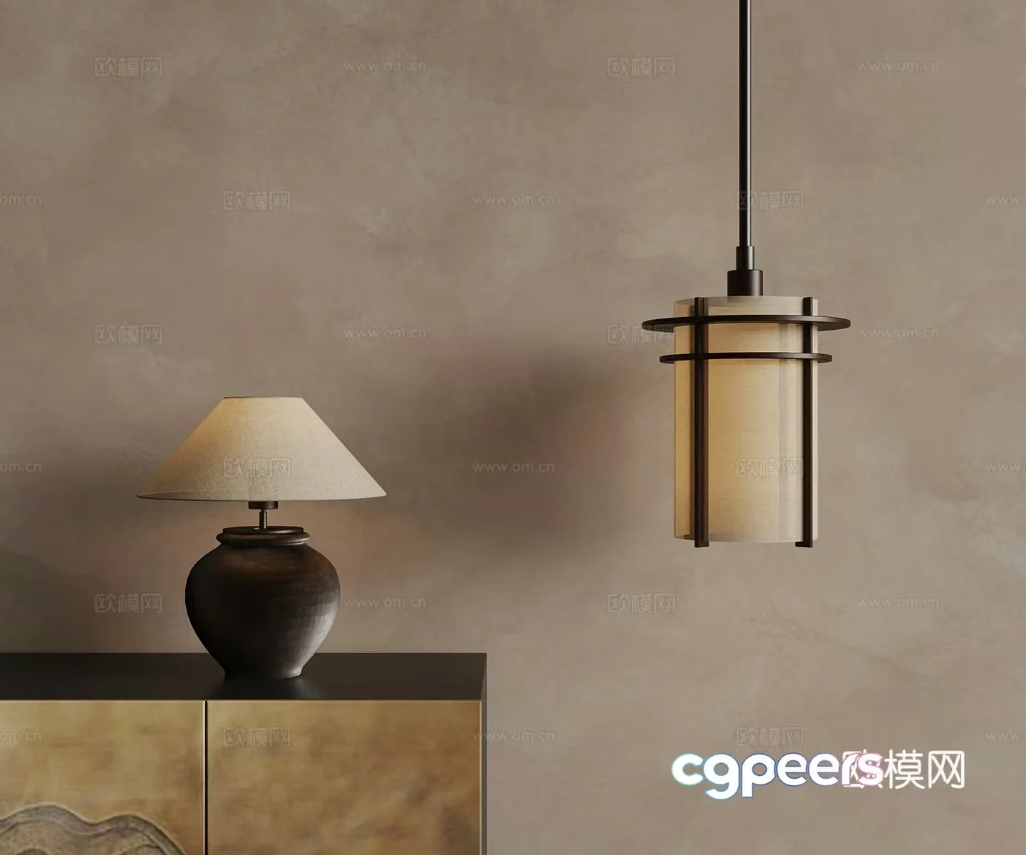 05 New Chinese Chandelier Table Lamp 3D Model