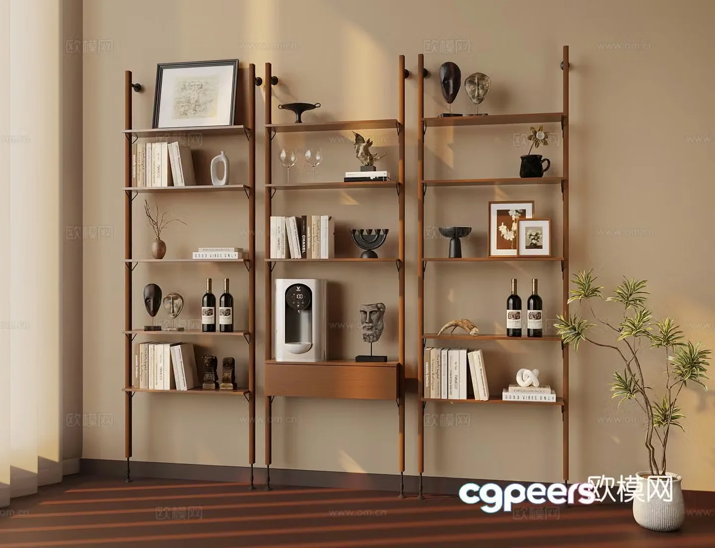 Middle-aged bookshelf bookcase 3d model