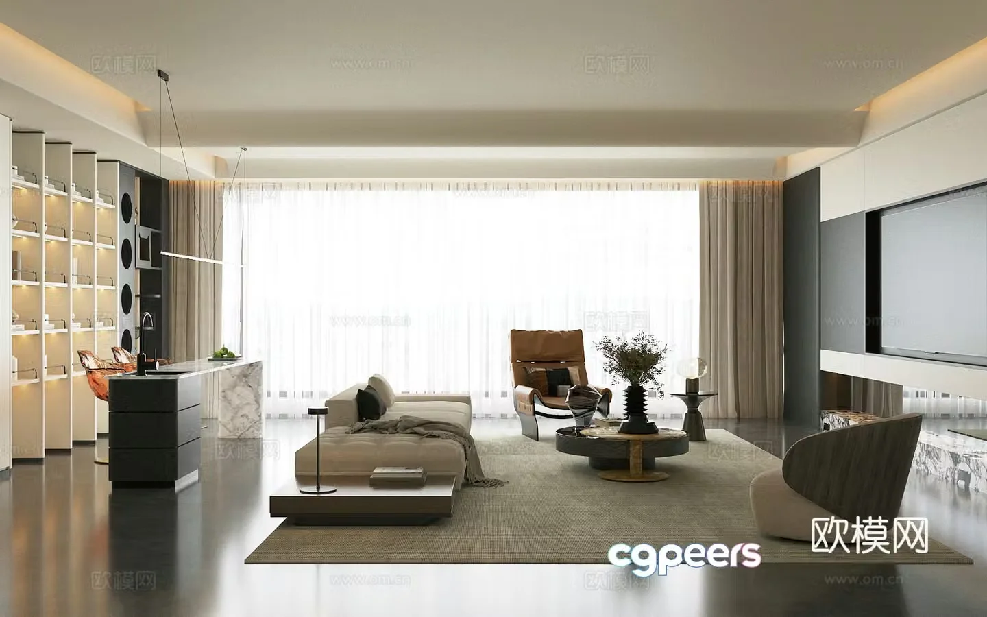 Modern Italian home living room Light luxury Italian living room High-end gray living room Sofa coffee table combination 3D model