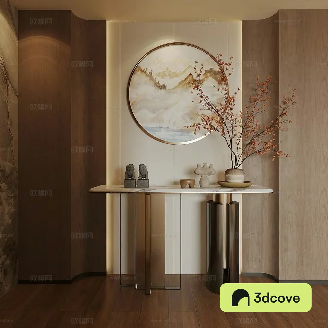 New Chinese style case New Chinese style entrance Song style entrance metal end view case Flower arrangement