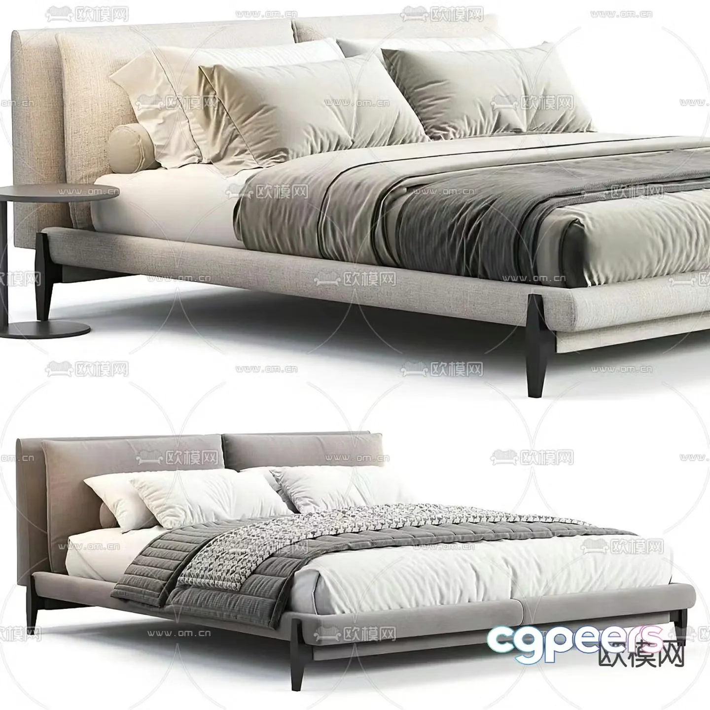 Modern hotel double bed 3d model