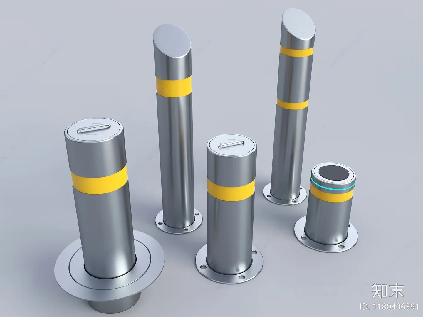 Metal Bollards With Yellow Stripes 3D Model – 2316 – VRAY Render