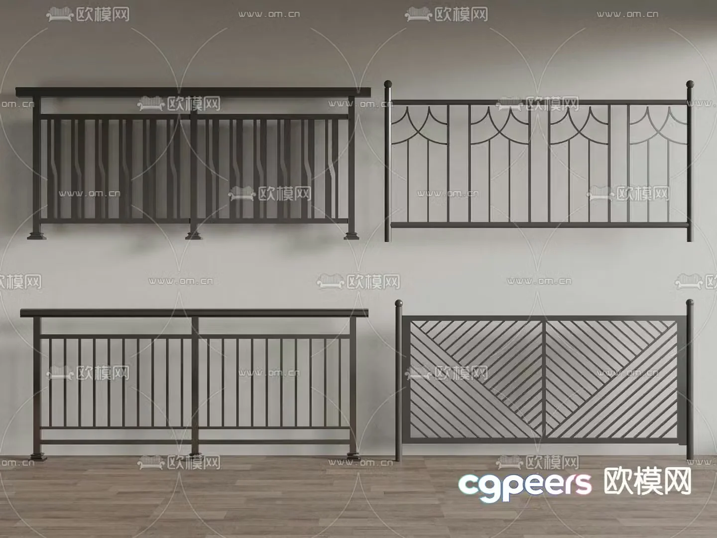 Wrought iron railing guardrail fence 3d model