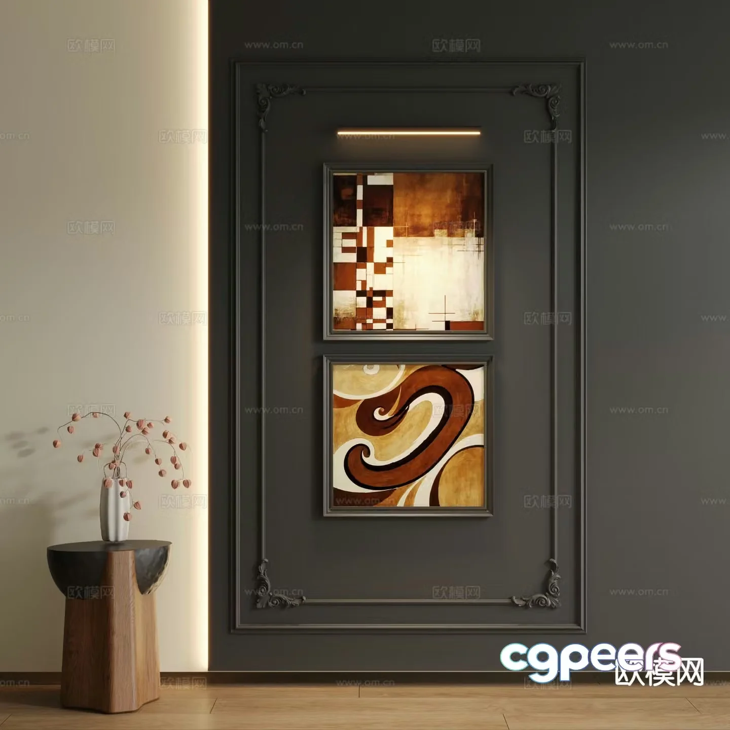 Medieval style decorative painting abstract painting 3d model