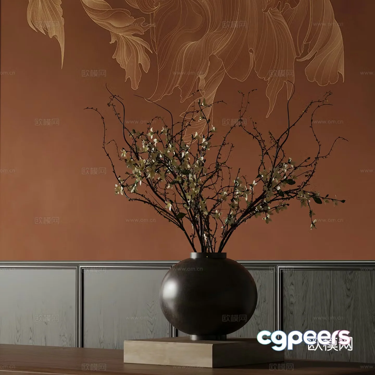 19 new Chinese vase floral arrangement 3D model