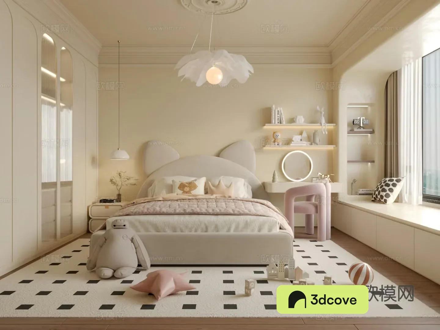 Modern creamy style children’s room 3d model