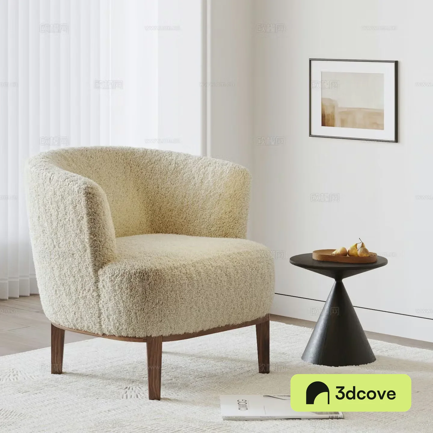 Medium style plush single sofa 3d model