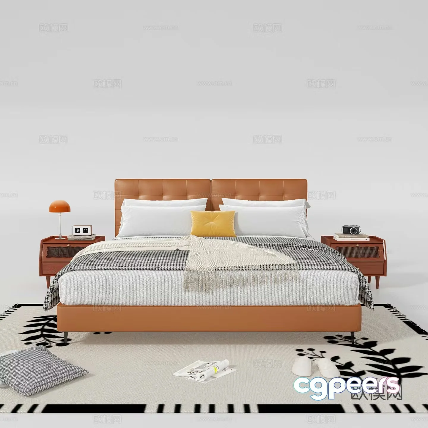 Modern double bed nightstand 3d model