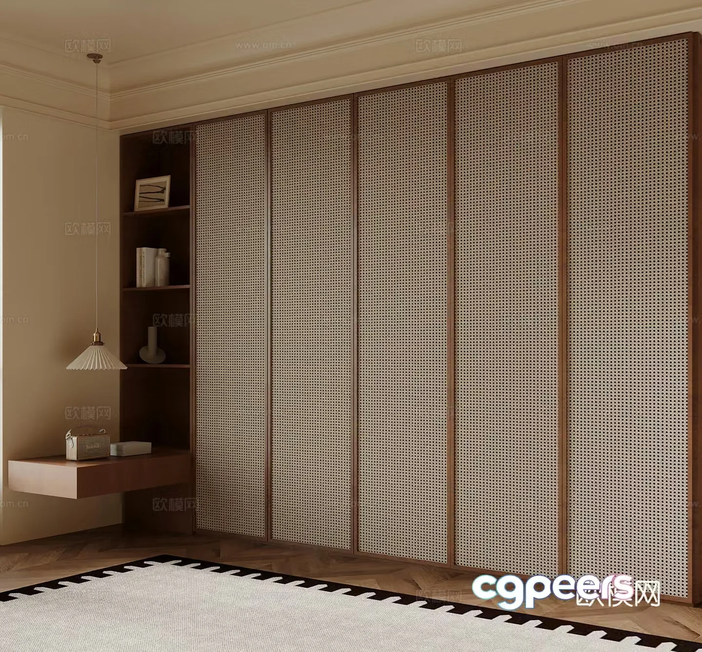 Middle-aged wind wardrobe rattan wardrobe 3d model