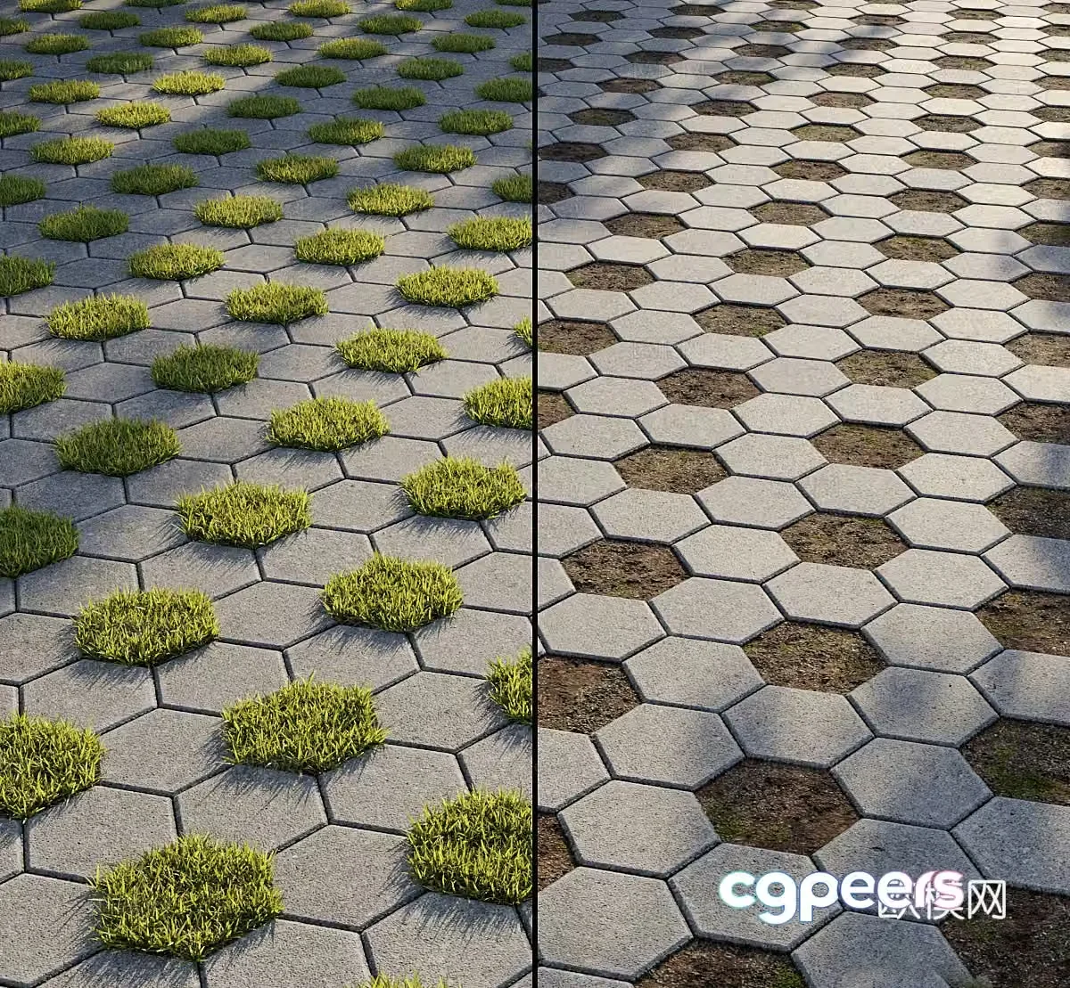 Grass-planting bricks sidewalks roads lawns roads squares park grounds 3D model