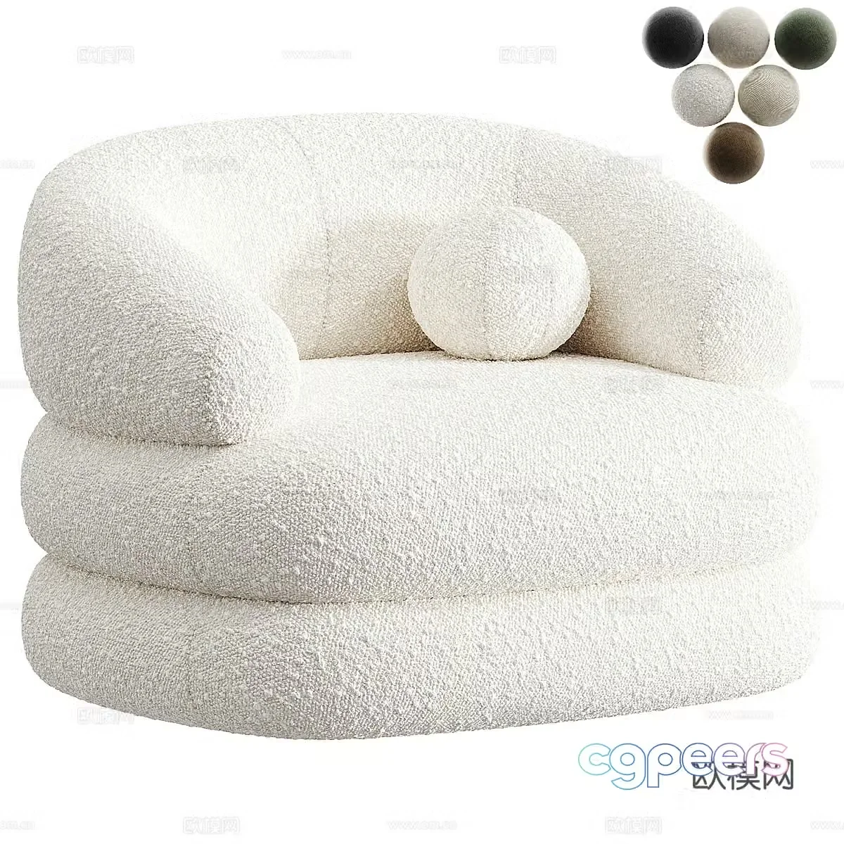 Modern cream style round fabric armchair 3d model