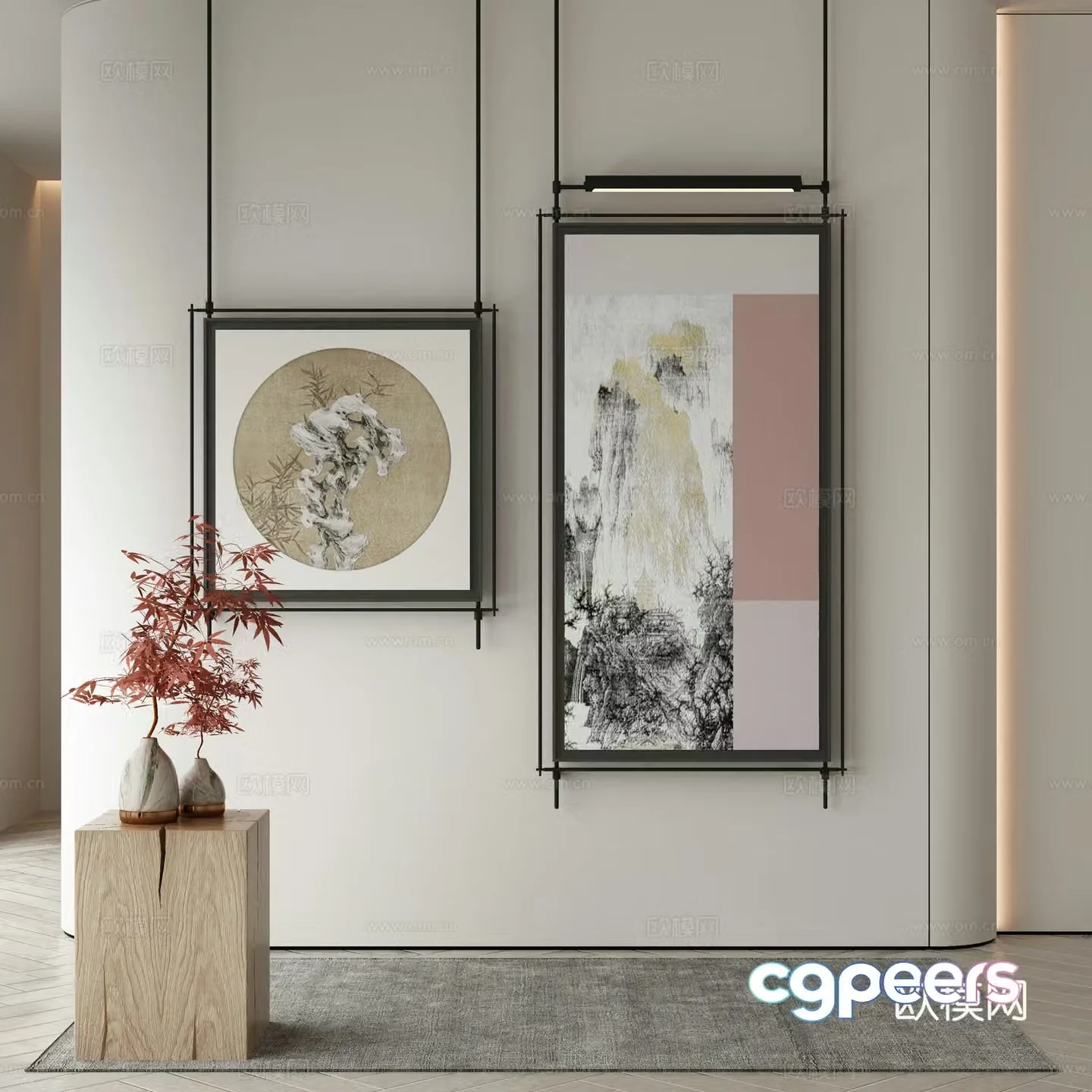 Middle-aged style waives hanging paintings oil painting 3d model